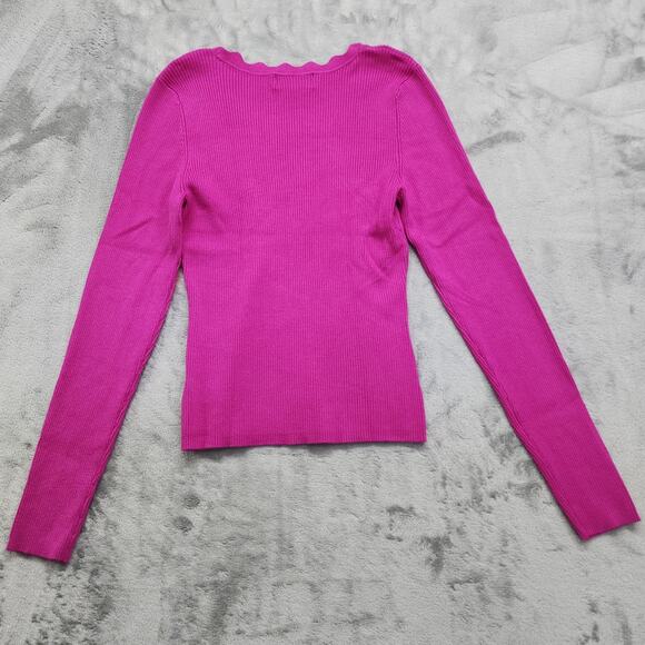 Marled Sweater Womens S Pink Scalloped Scoop Neck Ribbed Stretch Knit Pullover - Picture 3 of 10